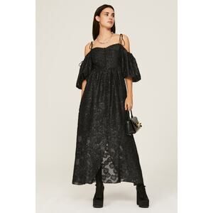 Hofmann Copenhagen Angele Black Lace Tie Strap Off Shoulder Maxi Dress Size 4